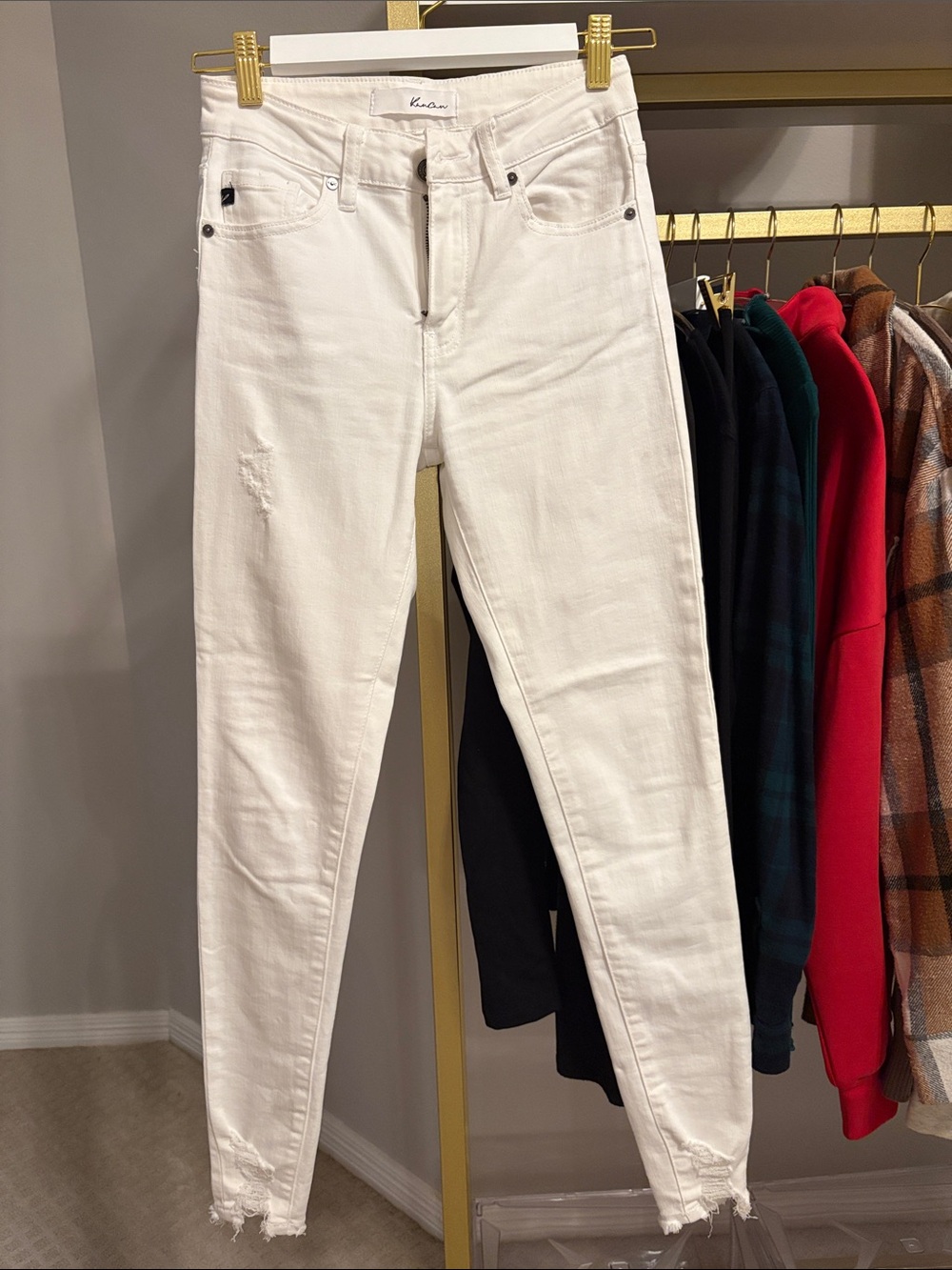 KanCan White High-Rise Skinny Jeans with Raw Hem